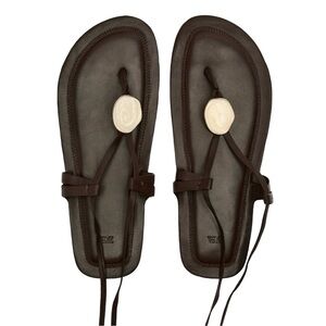 Zara Lace Up Tie Flat 100% Leather Brown Embellished Sandals 37